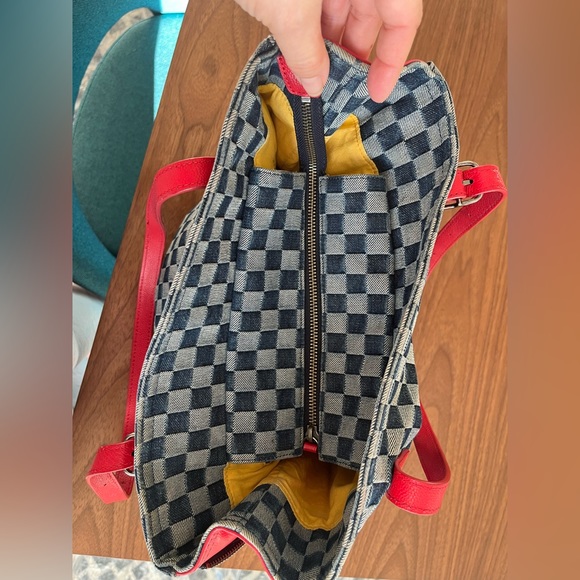 Unique WAZA NYC Indigo dyed denim and red leather handbag. Very good condition. - Picture 8 of 11